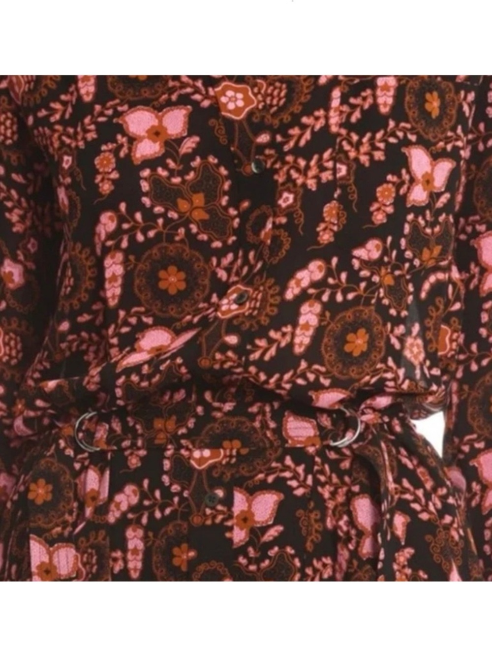 A.L.C. Liza 100% Silk Mini Dress Black Pink Multi Floral Shirt Dress EUC Size 0 - Picture 5 of 8